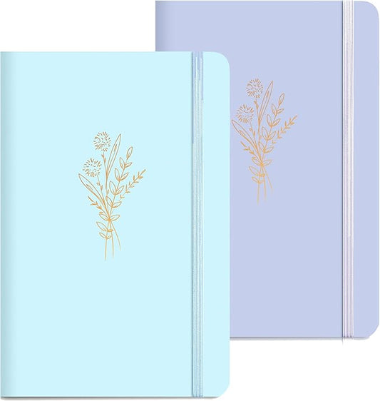 MINICAGIE 2 Pack Lined Journal Notebook for Women Cute Leather Journals for Writing Aesthetic Floral Diary 192 Pages A5 Hardcover Journaling Notebooks with Pen Loop, Blue, Purple-DeskLoop Office