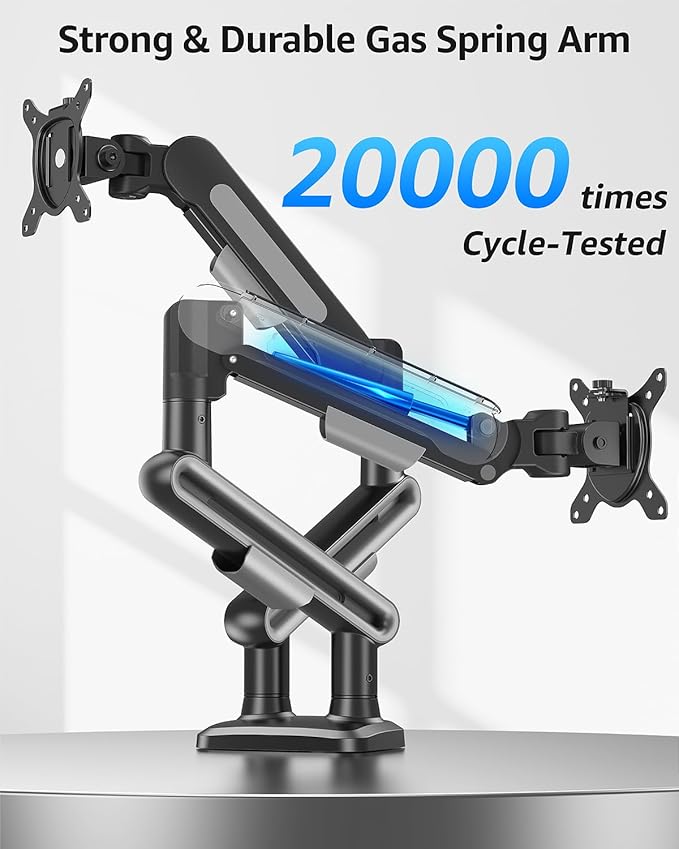 MOUNTUP Dual Monitor Mount Holds 4.4-26.5lbs, Heavy Duty Monitors Arm for 39 37 34 32 27inch, Gas Spring Monitor Stand for 2 Monitor, Height Adjustable Monitors Desk Mount with C-Clamp＆Grommet Base-DeskLoop Office