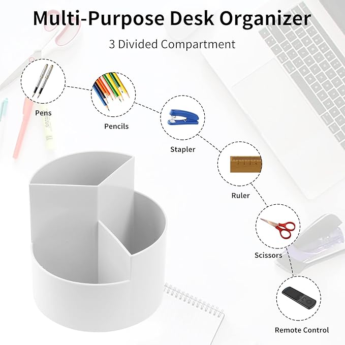 Desk Pencil Pen Holder, 3 Slots 360-Degree Spinning Organizers, Desktop Storage - Image 3