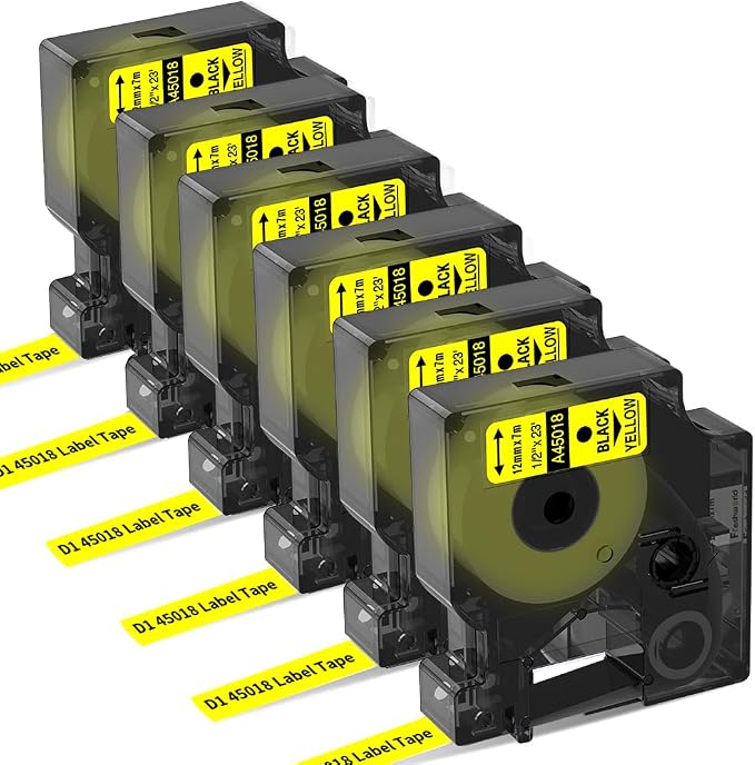 6-Pack Replace for DYMO Label Maker Refills D1 1/2 Inch x 23Ft Yellow 45018 | by Freshworld