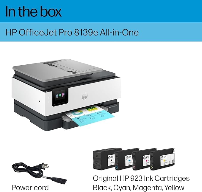 HP OfficeJet Pro 8139e Wireless All-in-One Color Inkjet Printer, Print, scan, Copy, fax, ADF, Duplex Printing Best-for-Home Office, 1 Year of Instant Ink Included (Renewed Premium)-DeskLoop Office