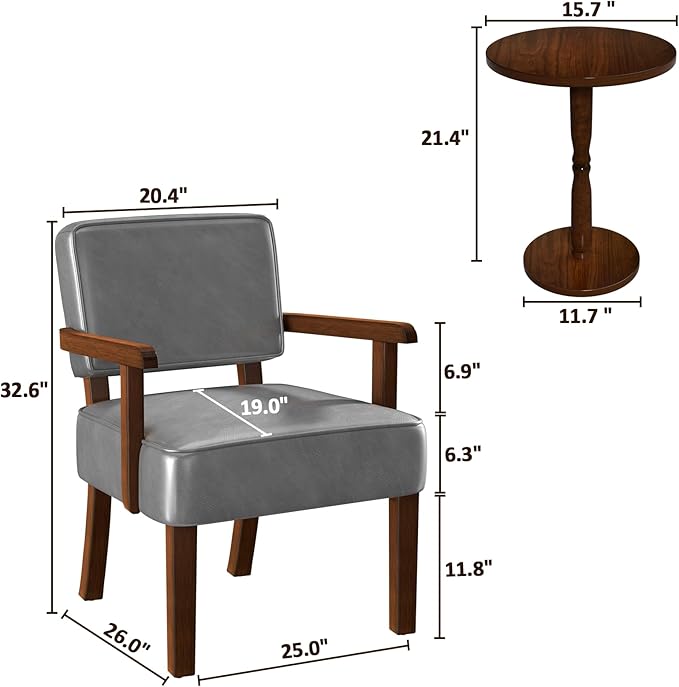 Accent Chair, PU Leather Oversized Living Room Chairs with Soft Seat and Armrests, Armchair for Bedroom, Dinning, Reading and Waiting Rooms (Leather Gray)-DeskLoop Office
