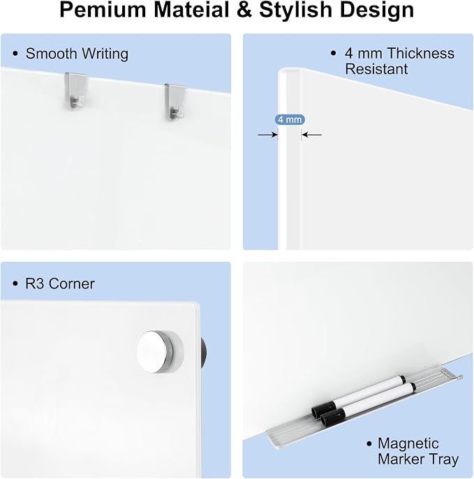 Large Glass Whiteboard, 96 x 48 Inches Magnetic Glass Dry Erase Board - Image 2
