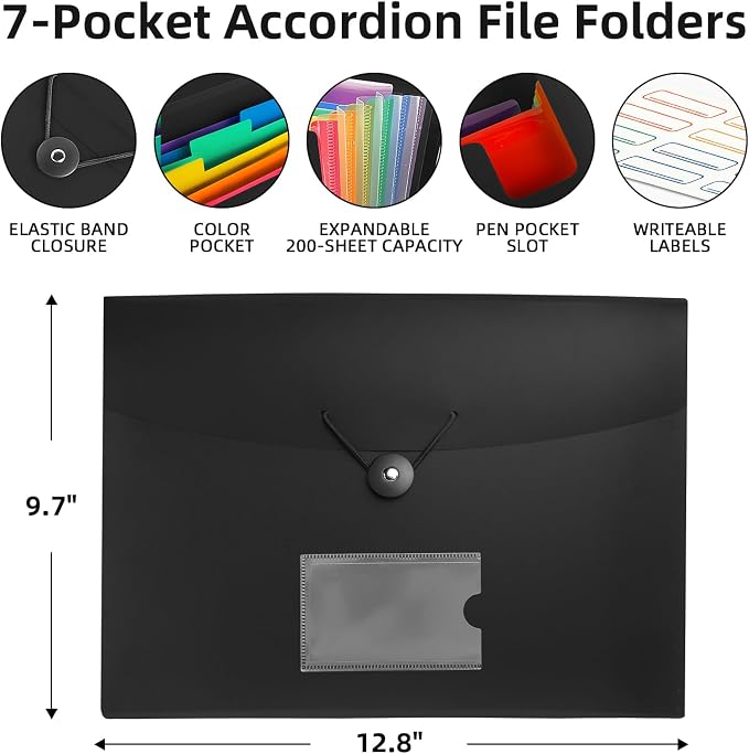 4 Pack 7 Pocket Accordian File Organizer - Image 2