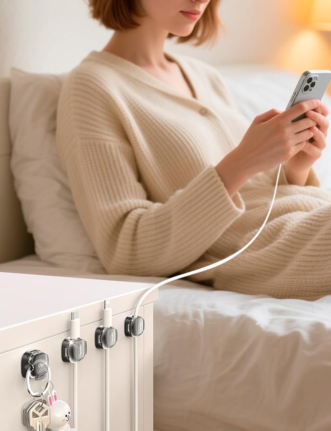 Cable Clips, 12 Pack Cord Holder Cord Organizer Spring Cord Clips Phone Charger - Image 6