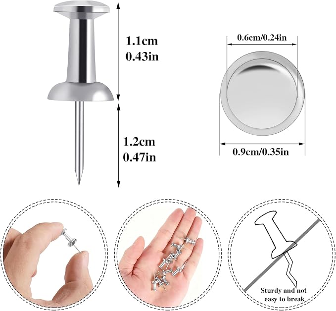 200 Count Silver Push Pins, Standard Plastic Head Steel Point Thumb Tacks - Image 2