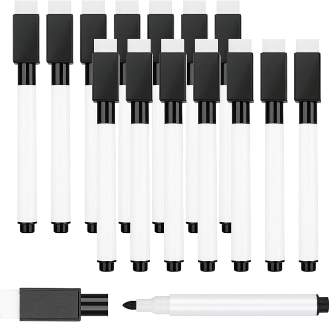 15 Pcs Black Magnetic Dry Erase Markers by JEFURE