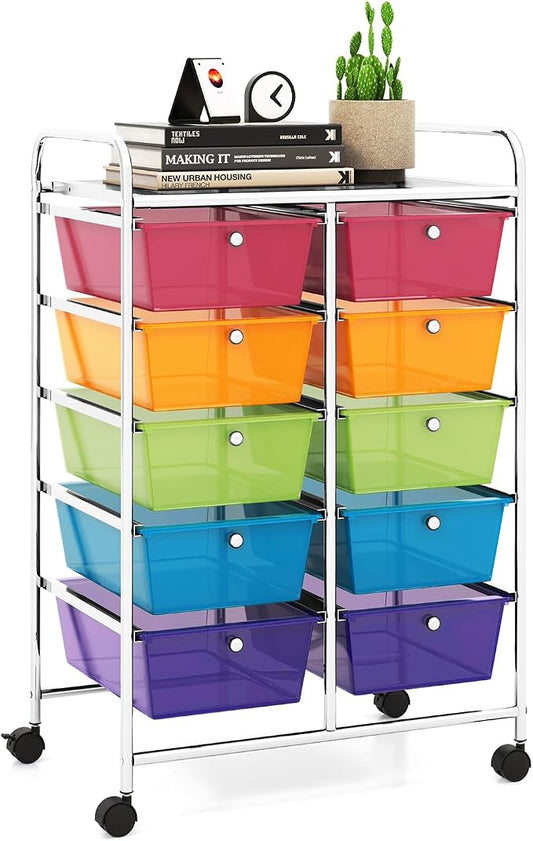 LDAILY 10 Drawer Rolling Cart, Storage Cart Organizer on Wheels, Drawer Cart by LDAILY