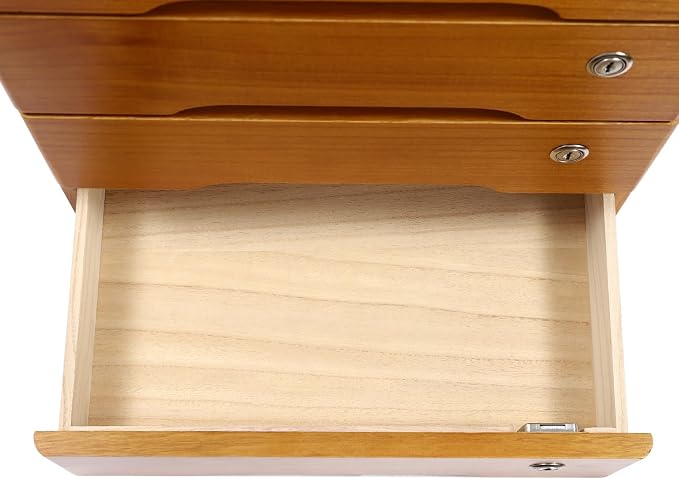 Lockable Desk Organizer Wooden Desktop Drawers Office Flat Files Storage Box - Image 5