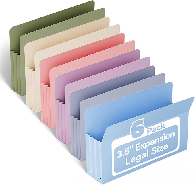 Ansook Leagl Size Expanding File Folders, 6 Pack 5.25" Accordion File Pockets by Ansook