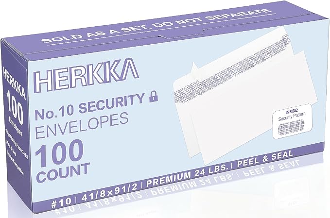 HERKKA #10 Security Self-Seal Envelopes, No.10 Windowless Bussiness Envelopes by HERKKA