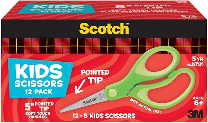 Scotch 5" Soft Touch Pointed Tip Kids Scissors, All-Purpose Scissors by Unknown