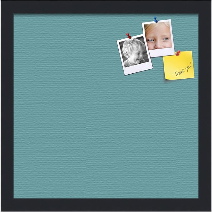 PinPix 14x14 Inch Cork Bulletin Board. This Decorative Framed Pin Board Comes with Aqua Pastel Design and a Satin Black Frame. Ideal for Home Office Decor or Message Board (PinPix-1806)-DeskLoop Office