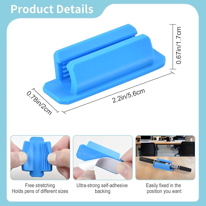 20 Pack Silicone Pencil Holders, Adhesive Pen And Marker Holders, Wall - Image 3