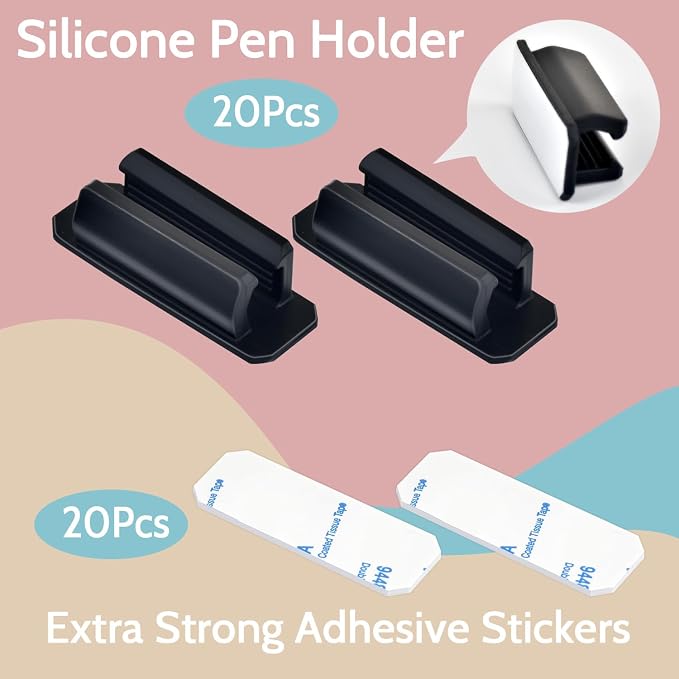 20 Pack Adhesive Silicone Pen Holders, Clipboards, Classroom And Office; - Image 4