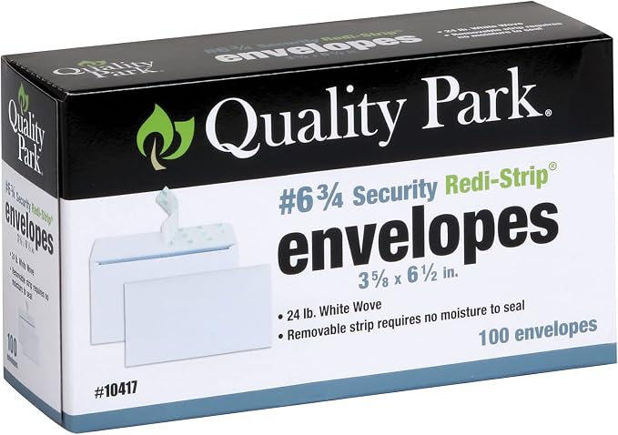 Quality Park #6 3/4 Self-Seal Security Envelopes, Security Tint and Pattern by Quality+Park