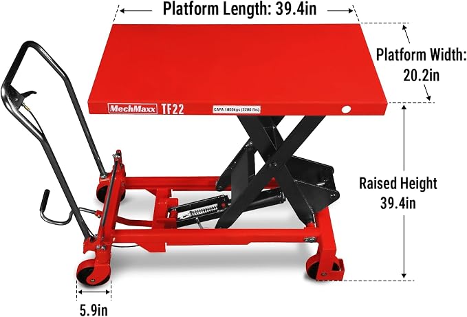 Mechmaxx Mobile Scissor Lift Table Cart 2200lb Capacity, Platform Size39.4" x - Image 2