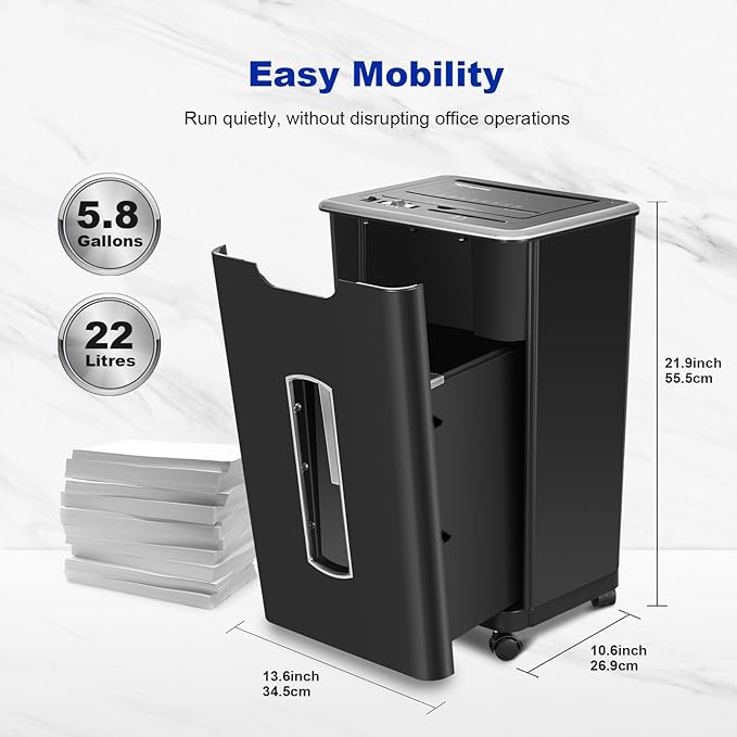 Paper Shredder for Home Office, 60 Sheets Auto Feed, 55dB Super Quiet, P-4 Cross Cut, 2.4m/min High-Speed Shredding, 5.8 Gallon Bin, CD/Credit Card Shredder with Anti-Jam & Dual Modes-DeskLoop Office