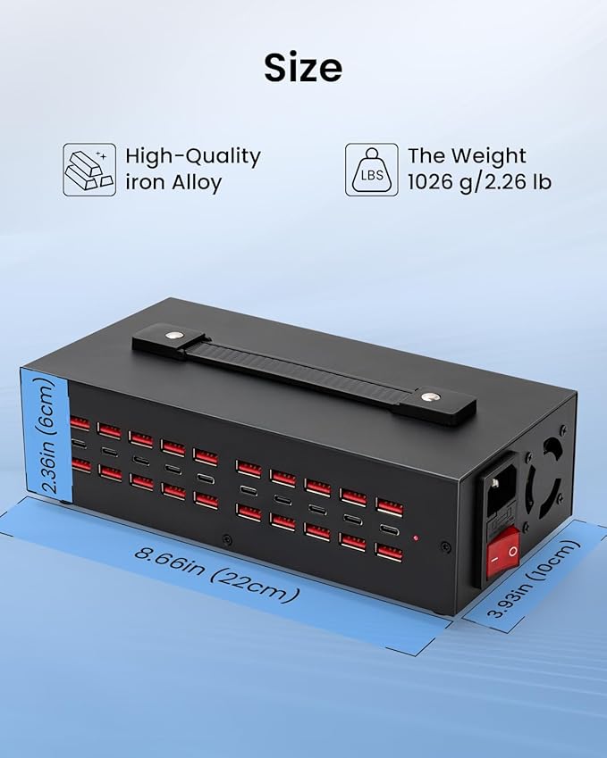 250W USB~c Charging Station, 30 Port (20 USB A & 10 USB~C Port) USB Charger Block, Fast Charging Station for Multiple Devices, Desktop Charger Compatible for iPhone, iPad, Tablets-DeskLoop Office