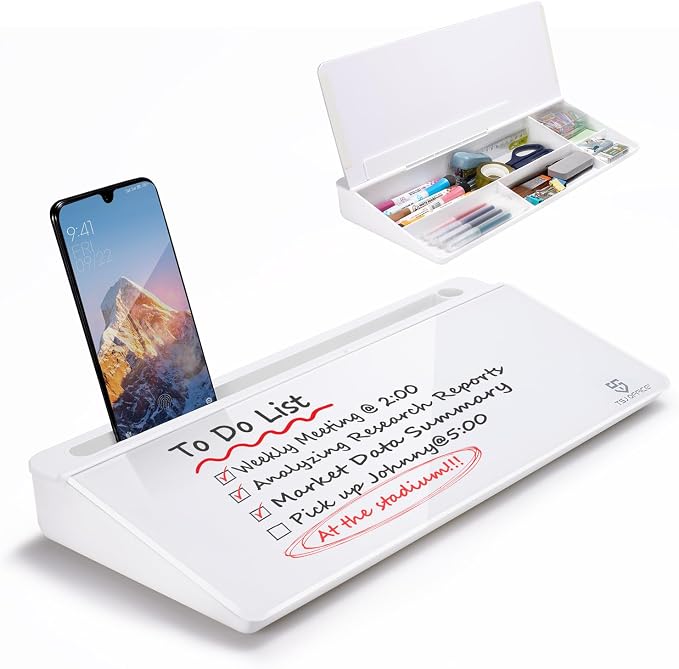 TSJ OFFICE Small Desktop Whiteboard -Glass Dry Erase Board Computer Keyboard by TSJOFFICE-WipeCleanThinkGreenWorkSmart