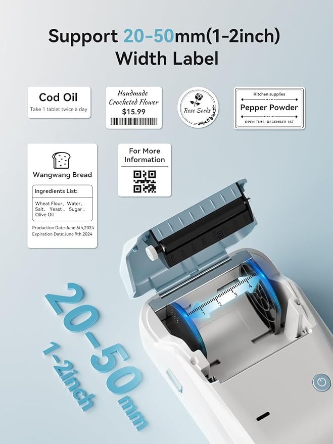 NIIMBOT Label Maker Machine with Tape, B1 Bluetooth Label Printer, 2 Inch Large Waterproof Label, Inkless Thermal Label Maker for Kids School Items, Classroom Teacher, Light Blue-DeskLoop Office