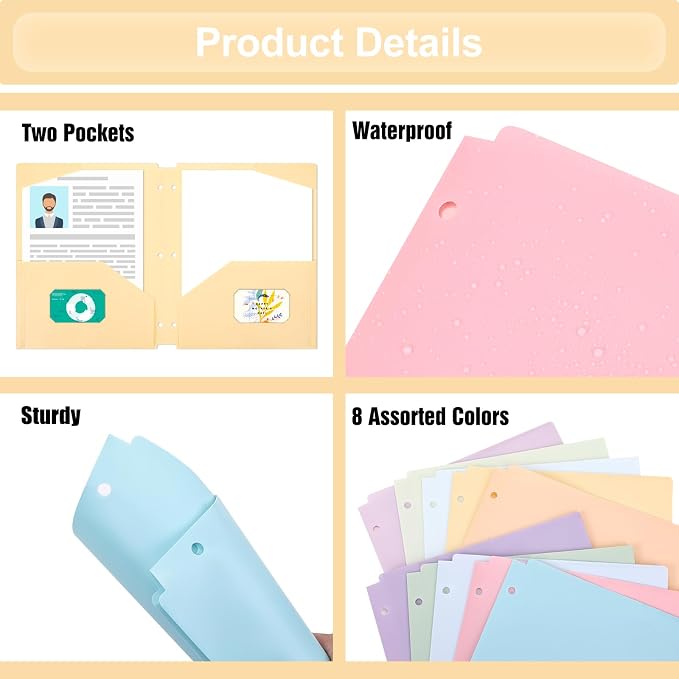 EOOUT Plastic Folders with Pockets, 3 Hole Punch Folders - Image 4