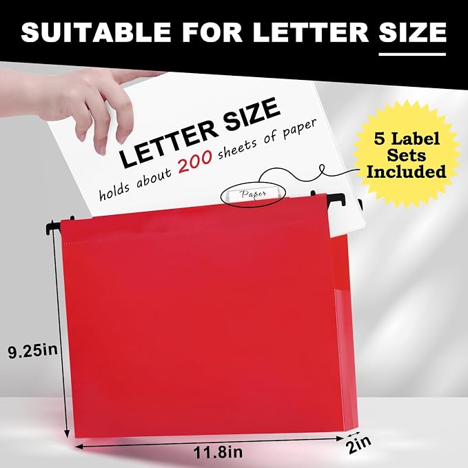 Navona 10 Pack Plastic Hanging File Folders, Letter Size | Heavy Duty 2" - Image 2