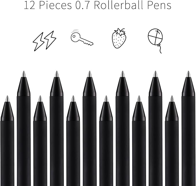 YISAN Black Gel Pens, 12 Pack, 0.7mm Bullet Tip | Retractable, Fast Dry - Image 2