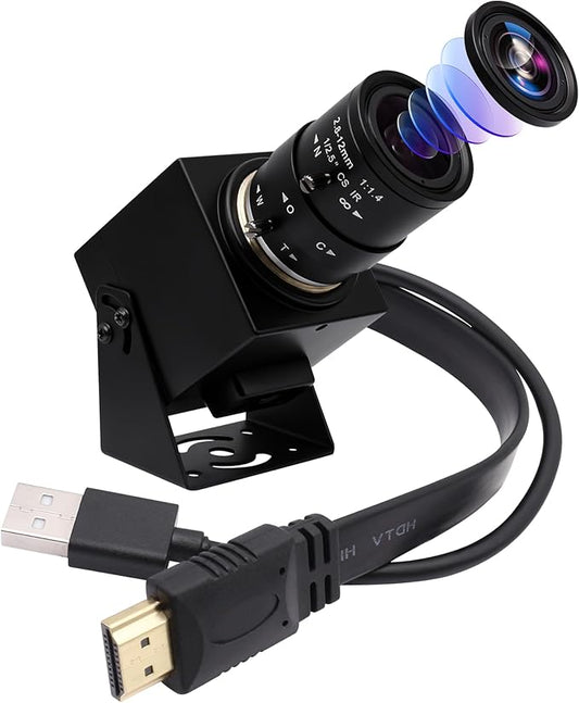 ELP 4K USB HDMI Camera Manual Zoom Webcam - Variable Focus H.264 Telescope USB Security Mini Close-up for Computer - 8mp IMX415 Industrial CCTV (2.8-12mm 4X Zoom Lens)