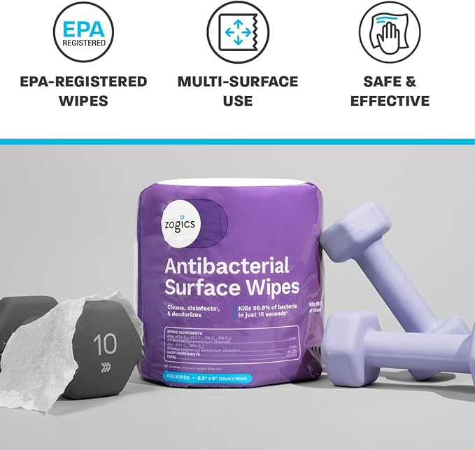 Zogics Antibacterial Wipes – Disinfecting Wipes for Sanitizing and Cleaning Surfaces and Equipment, EPA Registered Antibacterial Cleaning Wipes (1,600 Count – 2 Rolls of 800 Wipes)-DeskLoop Office