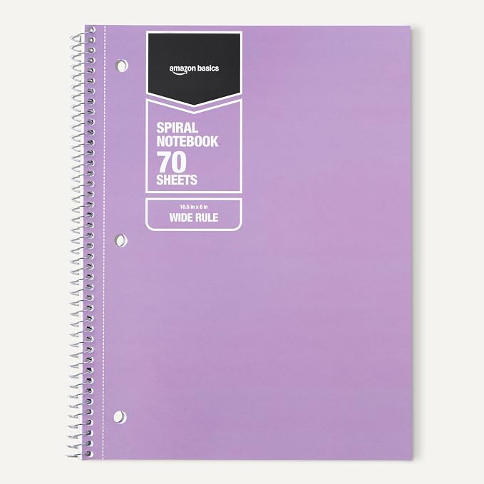 Amazon Basics Wide Ruled Spiral Notebooks, 70 Sheets, 5 Pack - Image 5