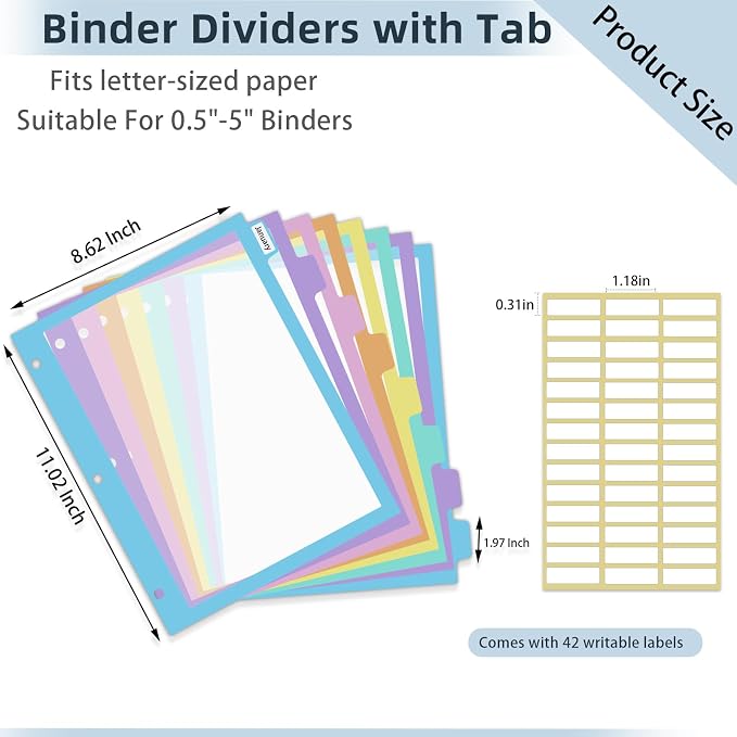 16Pcs/2 Set 8 Tab Dividers, for 3 Ring Binder, Letter Size - Image 2