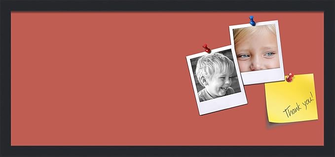 PinPix 28x12 Inch Cork Bulletin Board. This Decorative Framed Pin Board Comes with Crimson Pastel Design and a Satin Black Frame. Ideal for Home Office Decor or Message Board (PinPix-1807)-DeskLoop Office