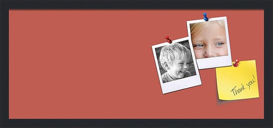 PinPix 28x12 Inch Cork Bulletin Board. This Decorative Framed Pin Board Comes with Crimson Pastel Design and a Satin Black Frame. Ideal for Home Office Decor or Message Board (PinPix-1807)-DeskLoop Office