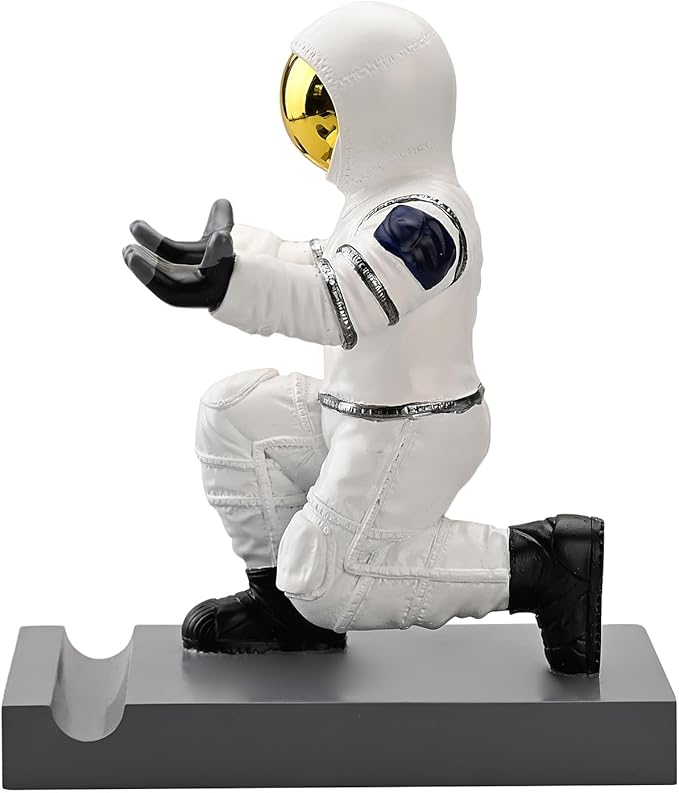 Astronaut Resin Pen Holder, Mobile Phone Stand, Device Stand, Desk Organizer Decorative Pen Holder (White&Golden)-DeskLoop Office