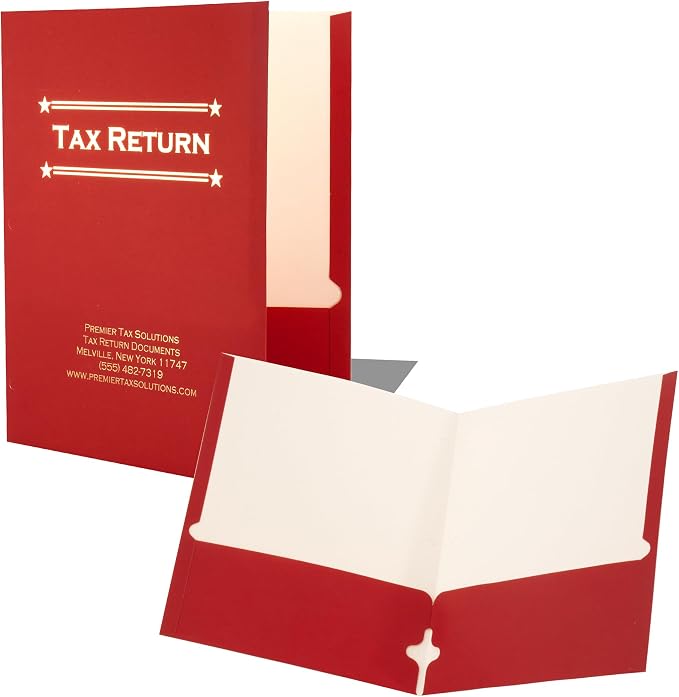 Tax Return Pocket Folders, Custom Printed Gold Foil Presentation Covers - Image 8