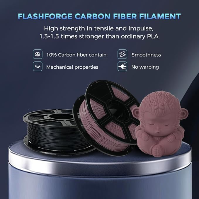 FLASHFORGE Carbon Fiber PLA Filament 1.75mm, Carbon Fiber Reinforced PLA 3D Printer Filament, 1KG Spool Dimensional Accuracy +/- 0.02mm, High Strength & High Abrasion-Resistance (Dusty Pink)-DeskLoop Office