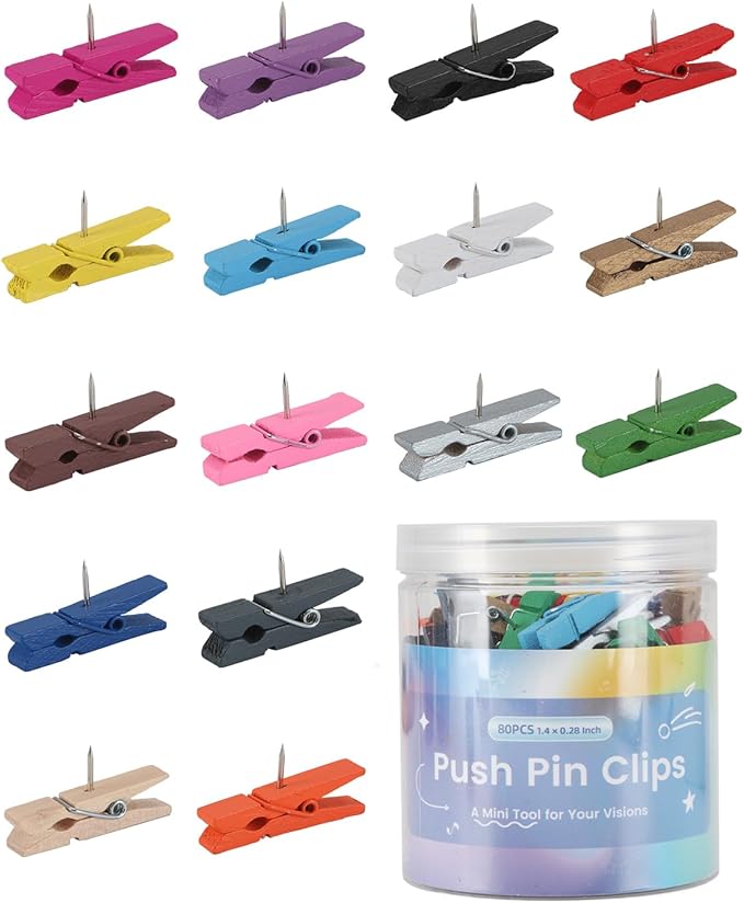 320Pcs Colorful Wooden Push Pin Clips, Decorative Thumbtack by DUIJINYU