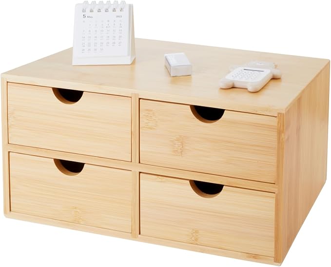 Bamboo Desk Organizer 4 Drawers, Countertop Organizer by Charmewooden