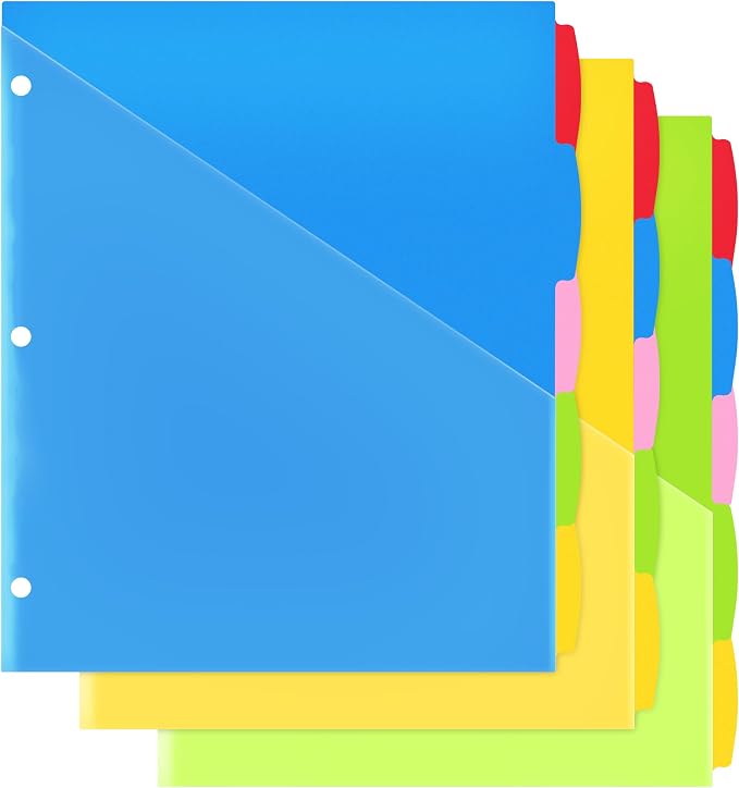 5 Tabs Plastic Dividers with Clear Front Pocket by MAKHISTORY