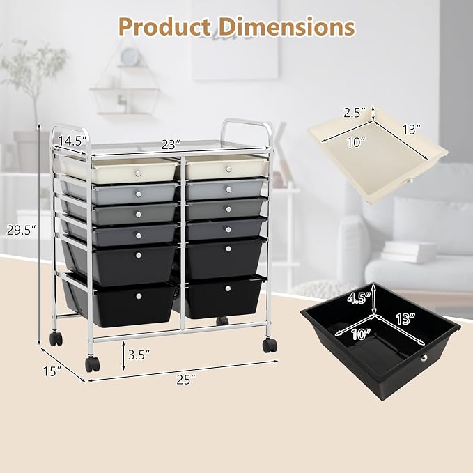 Happygrill 12-Drawer Rolling Storage Cart, Utility Cart - Image 3