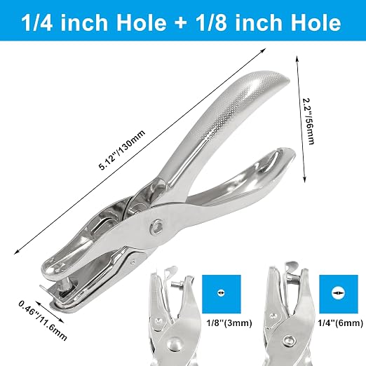2Pcs Small Mini Metal Hole Punchers, 1/8” & 1/4” Tiny Circle Shaped Hole - Image 2