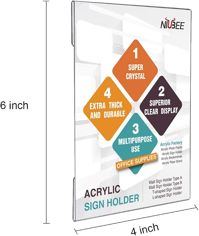 NIUBEE 4 x 6 inch Wall Mount Acrylic Sign Holder - Image 2