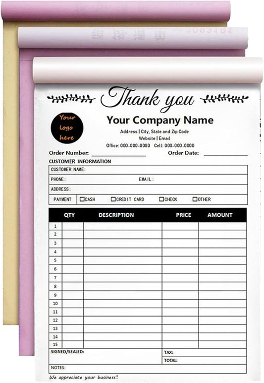 Custom Invoice Book in 3-Part /2-Part Receipt Book by Wasetell