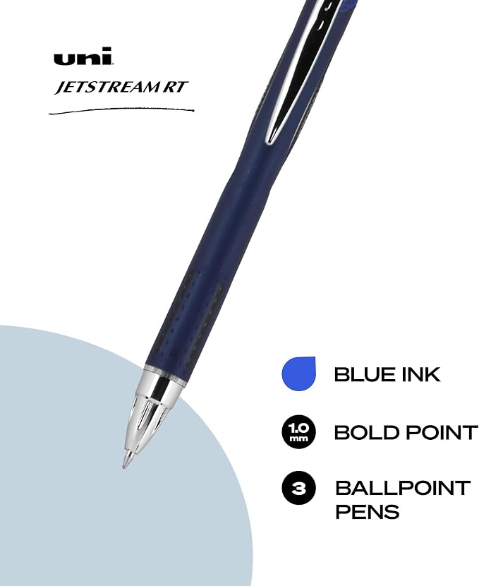 uniball Jetstream RT Retractable Ballpoint Pen, Medium Point, 3 Pack - Image 3