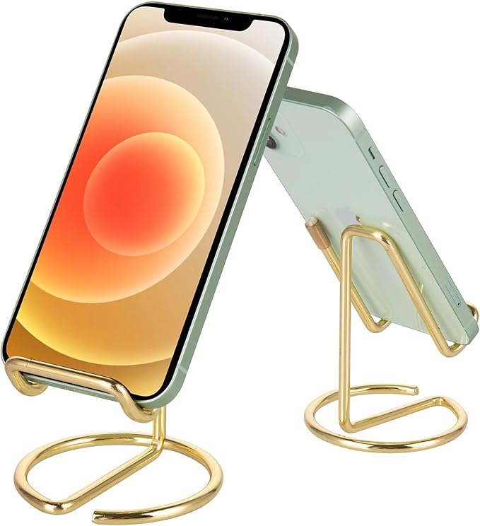 ROPOSY 2 Pack Cell Phone Stand for Desk, Cute Metal Gold Cell Phone Stand by ROPOSY