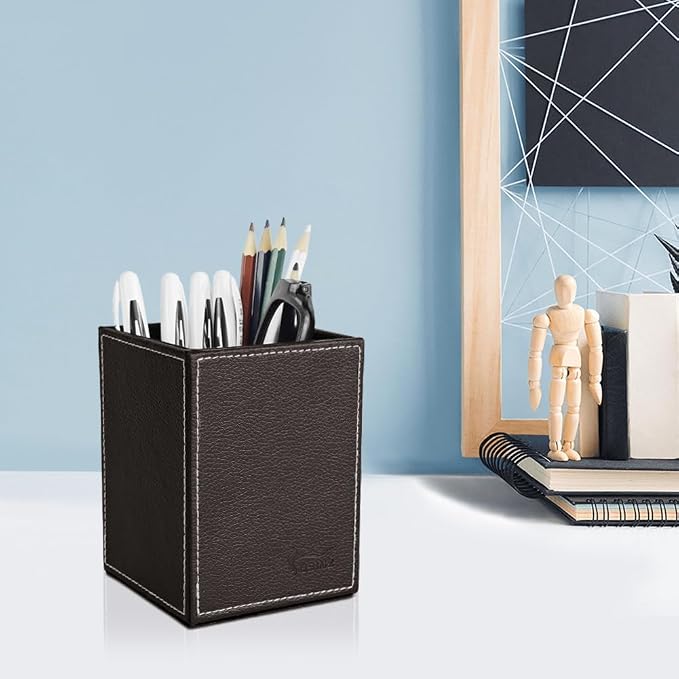 Pen Pencil Holder Cup Container PU Leather Desk Organizer Stand Decor Brush - Image 4