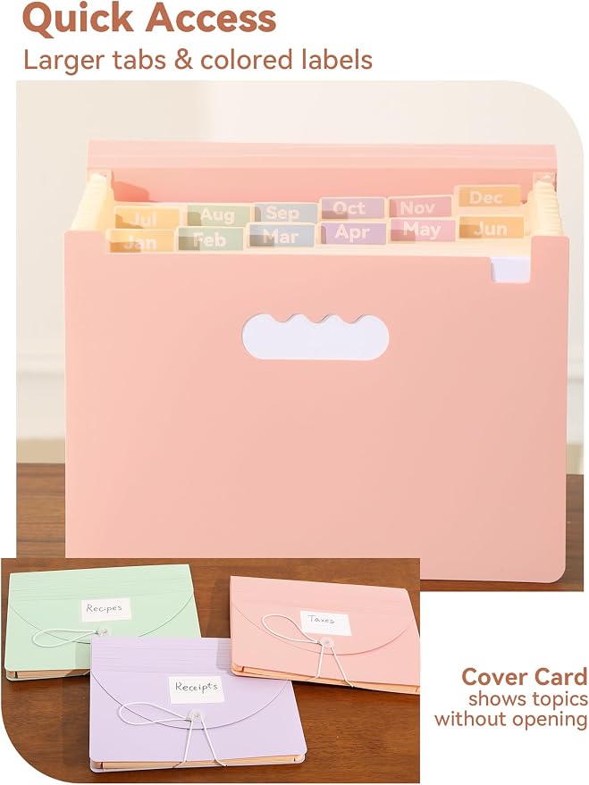 SortRax Accordion File Organizer 12 Pockets, Monthly Bill Receipt Tax Organizer - Image 4