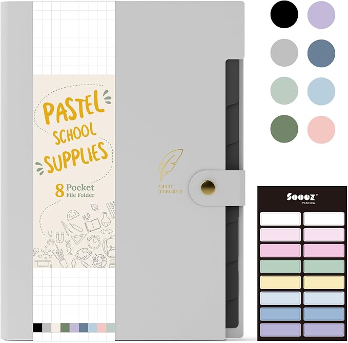 Sooez Aesthetic 8 Pocket Accordion File Organizer, Pastels Expanding File Folder by Sooez