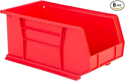Hudson Exchange 15" x 8" x 7" (6 Pack) Plastic Stackable Storage Bin and Hanging Container, Red-DeskLoop Office